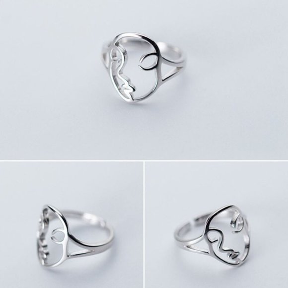 925 Sterling Silver Minimalist Abstract Face Ring - Picture 4 of 4